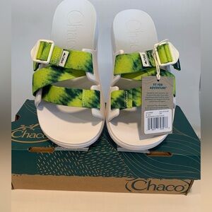 Chaco Chillos Tie Dyed Slides Size 8 New with box White & Green Public Lands